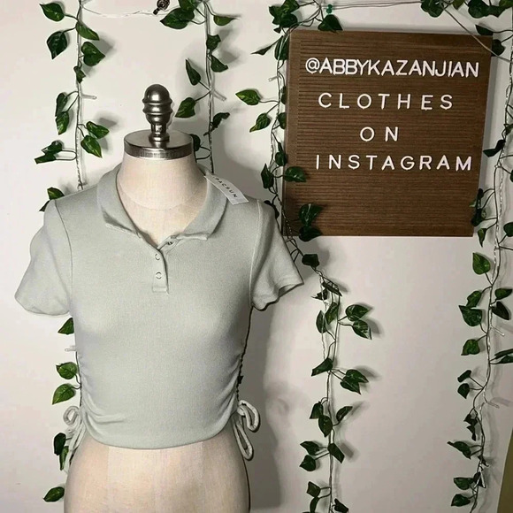 Pacsun Shortsleeve Side Tie Collared Quarter Button Tee NWT - Picture 6 of 13